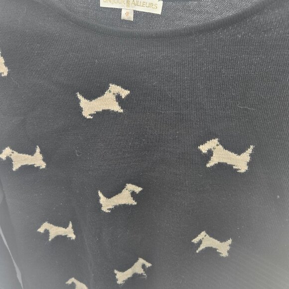 Un Jour Ailleurs Black Scottie Dog Wool Blend French Pullover Sweater Size 3 - Picture 3 of 7